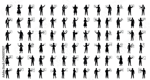 Hologram Designers Silhouettes Set Pack. Editable Vector Stroke Illustration. featuring holographic, designer, interaction, futuristic, technology, digital, interface, three, dimensional, data more