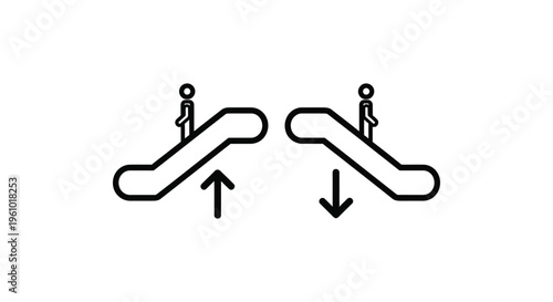 Vector illustration of escalator up and down icons with people, perfect for directional signage.