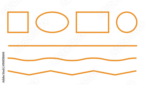 Set of different from geometric shapes  from the rope on a white background. Set  vector frames from rope. For Ideal  label designs. Vector illustration.