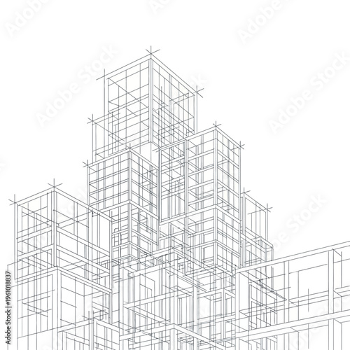 Detailed blueprint of a skyscraper.