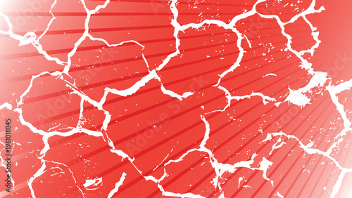 Red grunge paint texture background with heart pattern on cracked wall surface