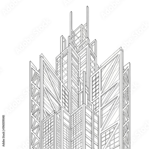 Detailed drawing of a skyscraper.