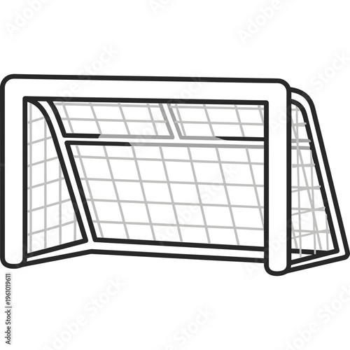 An illustration depicts a futuristic soccer goal standing alone outdoors in daytime.