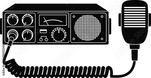 CB radio transceiver with microphone icon illustrating vintage communication device dashboard radio transmitter receiver vector equipment for trucker communication