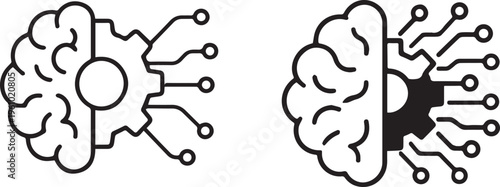 AI Brain Gear Circuit Vector Thinking Technology Icon