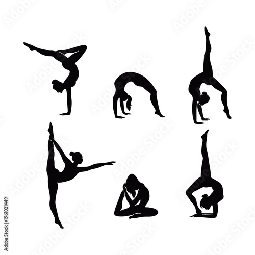 Gymnastics Yoga Silhouette Poses Vector Illustration