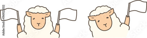 ヒツジの旗振りイラストセット