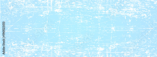 Scratched ice surface texture. Blue ice background with skate traces, cracks, scratches. Rough winter sport rink backdrop. Frozen lake or pond water wallpaper with dots, spot and lines. Eps10