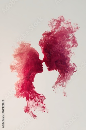 Wallpaper Mural Romantic love theme for Valentines Day. In this image we can see two human silhouettes in red color smoke against a white background. Torontodigital.ca