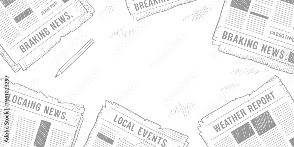 Obraz premium Overlapping newspaper headlines and text fragments in brown and white print vintage