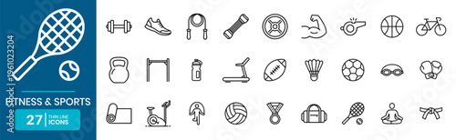 Fitness and Sports Thin Line Icon Set