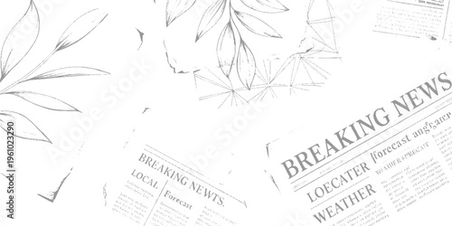 Overlapping newspaper headlines and text fragments in brown and white print vintage