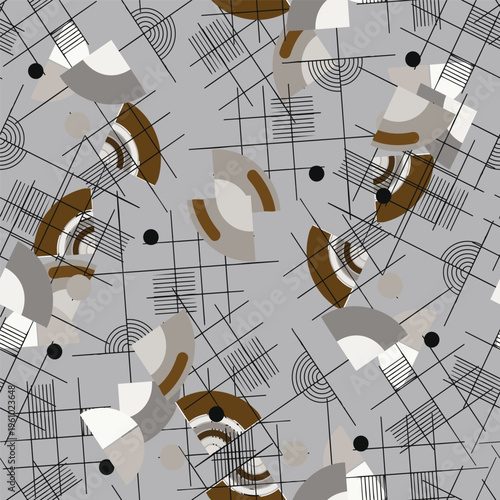 Textile motif seamless pattern. Abstract line shape geometric motif basic pattern continuous background. Man shirt all over print block. 