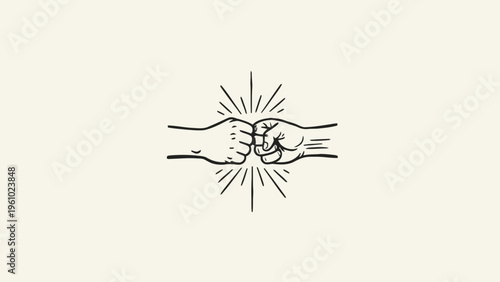 Fist bump line art illustration representing teamwork and success