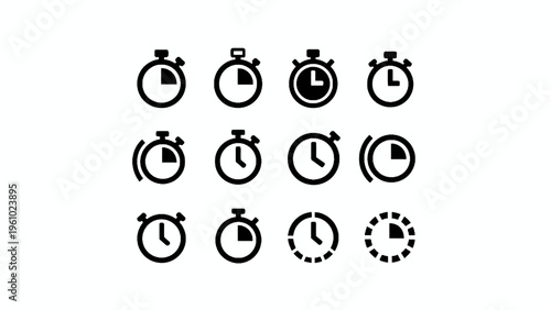 Stopwatch and timer icon set for time measurement