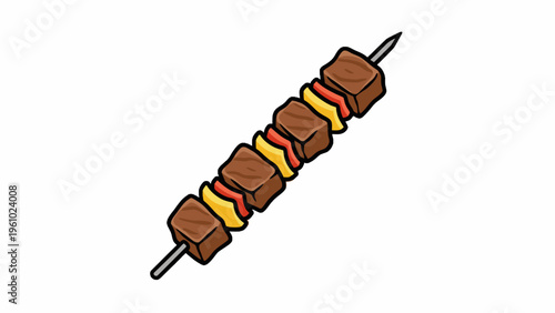 Grilled Beef Shish Kebab Skewer Illustration on White Background