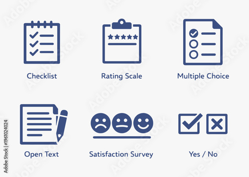 A set of Survey List icons focuses on simplicity, elegance, and ease of recognition. Vector Sign for Logos, Labels, and Icons.