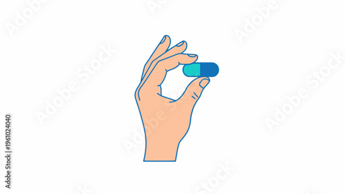 Hand holding medical capsule pill isolated on white background