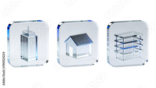 Modern 3d model of a residential house building with a battery charger isolated on white background featuring a blueprint design for a new apartment project