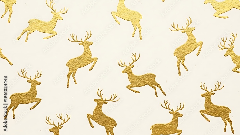 Obraz premium Luxury Christmas Reindeer Motif Seamless style holiday pattern with golden textured deer on a white parchment background for winter celebrations