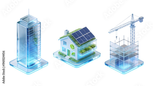 Isometric 3D vector illustration of an urban apartment building under construction on a city street featuring a modern residential architecture plan and structural business design for real estate deve