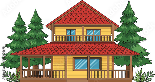 Vector set of tropical trees and exotic plants including palm trees banyan and monstera foliage isolated on white background for nature landscaping and garden design