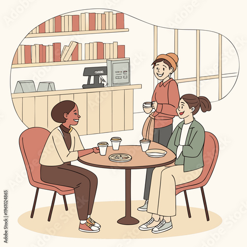 Women chatting over coffee in a cozy cafe