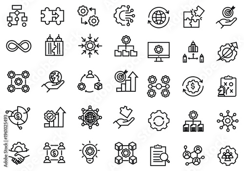 Business Integration icon set. Editable line icons. Vector illustration.