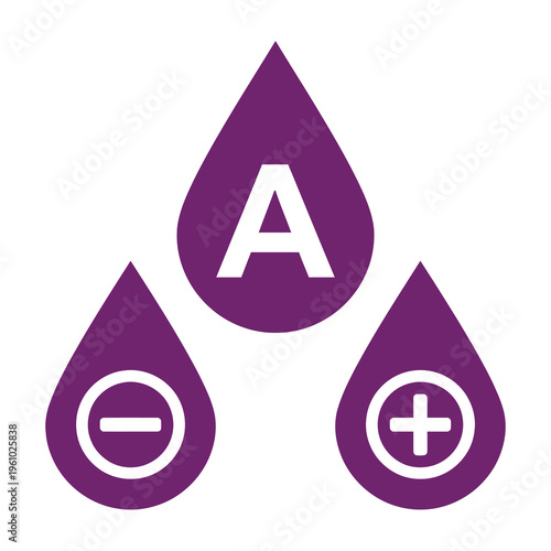 Purple blood type symbols a negative and positive indication with letter a