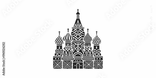 Stylized black and white illustration of saint basil s cathedral