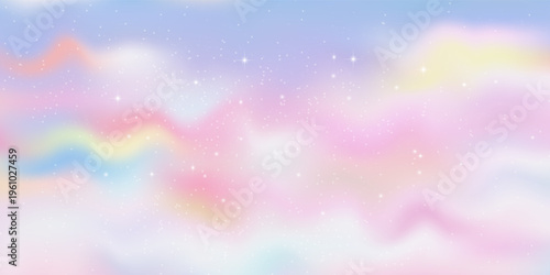 Unicorn magical bokeh background with pastel rainbow gradient and sparkling stars for fantasy design. Soft pink, purple and blue colors with glowing light effects. Dreamy fairy tale atmosphere.