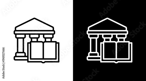 Library Building White Icon Set Design