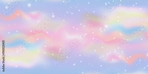 Unicorn magical bokeh background with pastel rainbow gradient and sparkling stars for fantasy design. Soft pink, purple and blue colors with glowing light effects. Dreamy fairy tale atmosphere.
