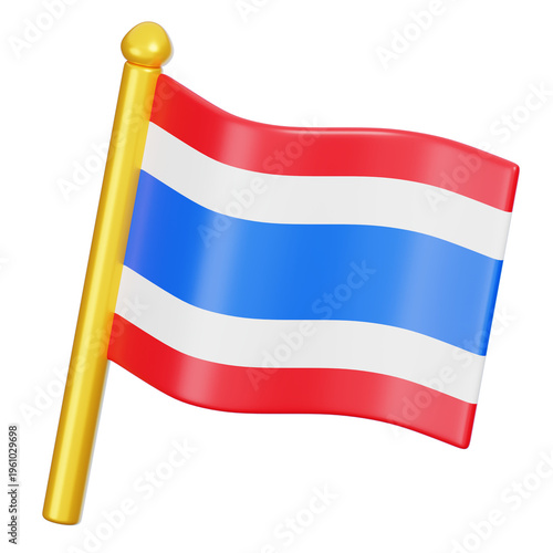 Thailand national flag on flagpole 3D icon isolated