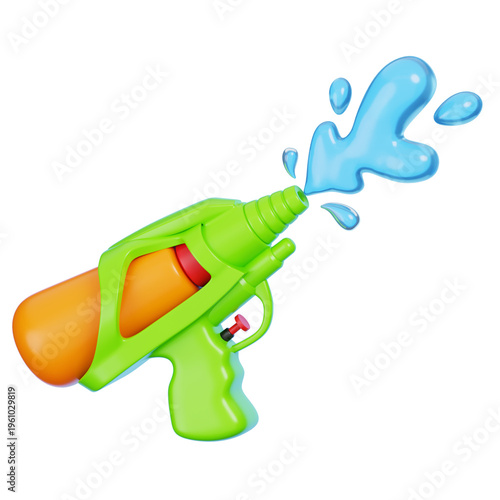 Songkran water gun spraying water 3D icon isolated for Thai traditional festival