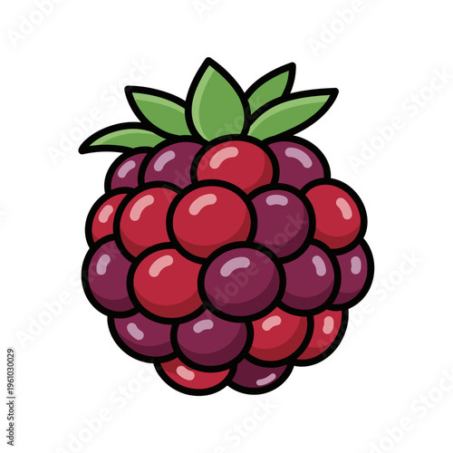 vibrant purple and red blackberry with green leaves isolated transparent background cut-out PNG file