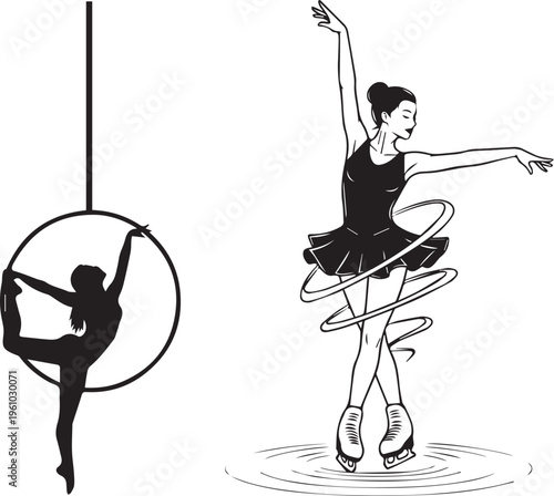 Silhouette of a woman performing aerial hoop various color options