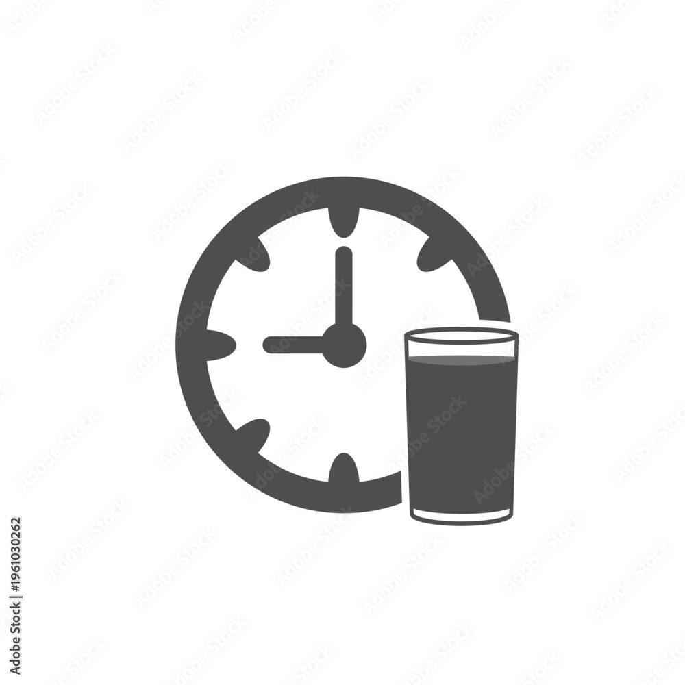 Obraz premium vector flat design drinking time symbol glass and clock
