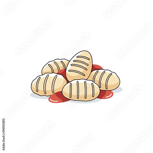 Hand-drawn Gnocchi with Tomato Sauce Illustration