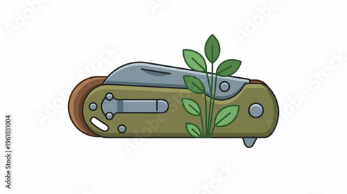 Eco-friendly Toolkit Lush Greenery Emerges from a Utility Knife, Symbolizing Growth