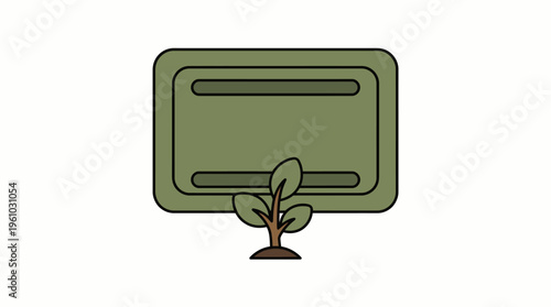 Eco-friendly Green Signboard Icon with Sprouting Plant Symbolizing Growth and Sustainability