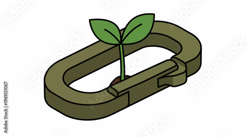 Growth and New Beginnings Symbolized by a Plant Growing Through a Carabiner