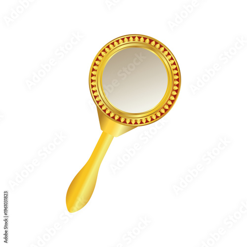 Valkannadi traditional brass hand mirror for Vishu festival, Kerala culture ritual object, golden metal mirror vector graphics