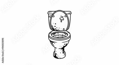 Grimy toilet with lid open, depicting dirt and grime