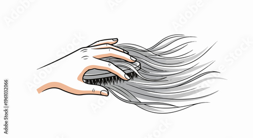 Hand brushing long, flowing grey hair with a brush