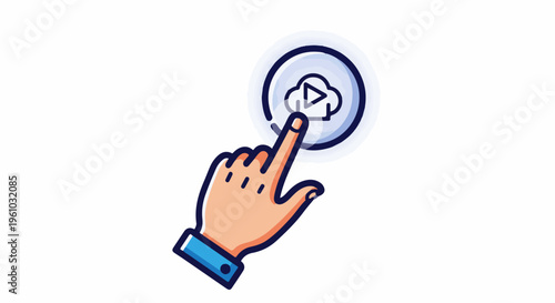 Hand cursor presses button with play icon inside a cloud