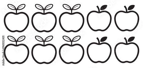 Apple Outline Icon Set. Black and White Minimal Fruit Vector Collection. Vector illustration eps 10