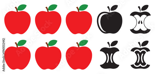 Red and Black Apple Icon Set Colorful Fruit Vector Collection Flat Style. Vector illustration eps 10