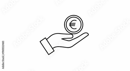 Hand offering a single euro coin, minimalist line art