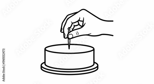 Hand inserts pin into round object with base